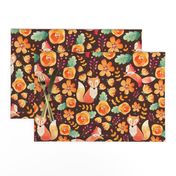 Large Scale - Floral Fox Friends - Brown Background