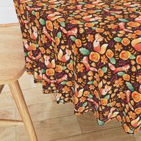 Medium Scale - Floral Fox Friends - Brown Background