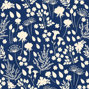 Ivory On Blue Botanical