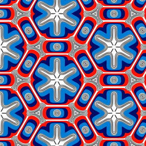 Psychedelic propeller floral - navy and red