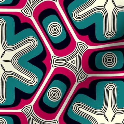 Psychedelic propeller floral - teal and magenta