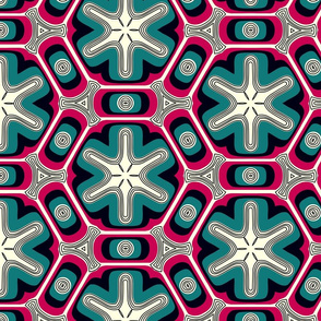 Psychedelic propeller floral - teal and magenta