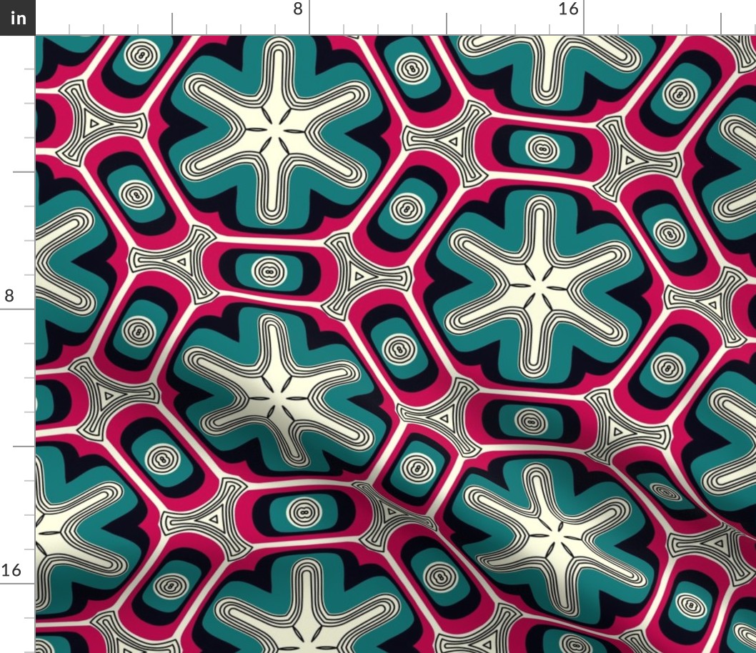 Psychedelic propeller floral - teal and magenta