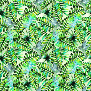 Green Tropical Watercolor Palm Leaf Pattern Smaller Scale