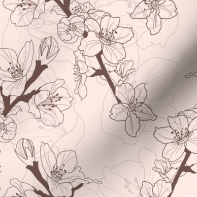 Flower Sakura Branch // Normal Scale // Cream Background // Boho Nature // Floral Lines