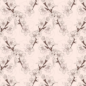 Flower Sakura Branch // Normal Scale // Cream Background // Boho Nature // Floral Lines