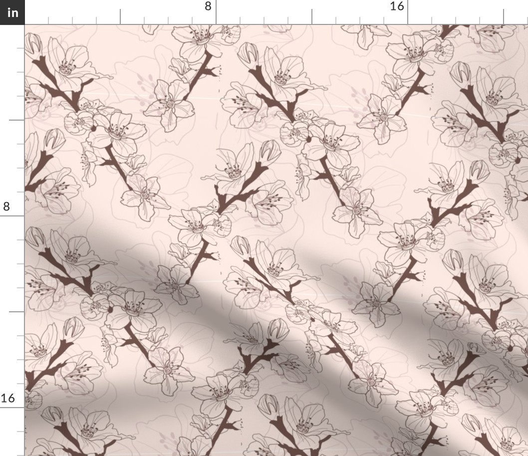 Flower Sakura Branch // Normal Scale // Cream Background // Boho Nature // Floral Lines