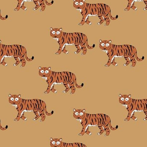 Little curious tiger wild animals boho design for kids nursery in soft camel caramel orange