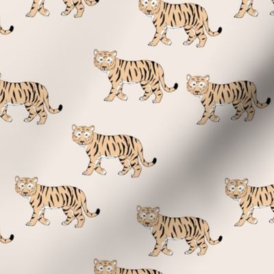 Little curious tiger wild animals boho design for kids nursery in soft blush ivory beige orange