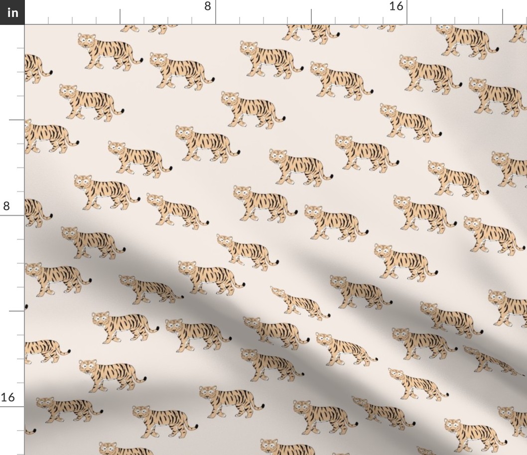 Little curious tiger wild animals boho design for kids nursery in soft blush ivory beige orange