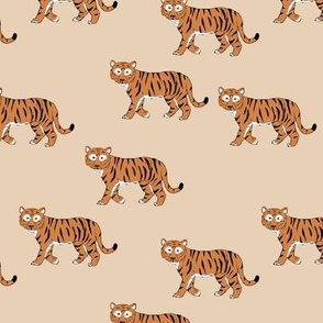Little curious tiger wild animals boho design for kids nursery in soft cream beige sand beige orange