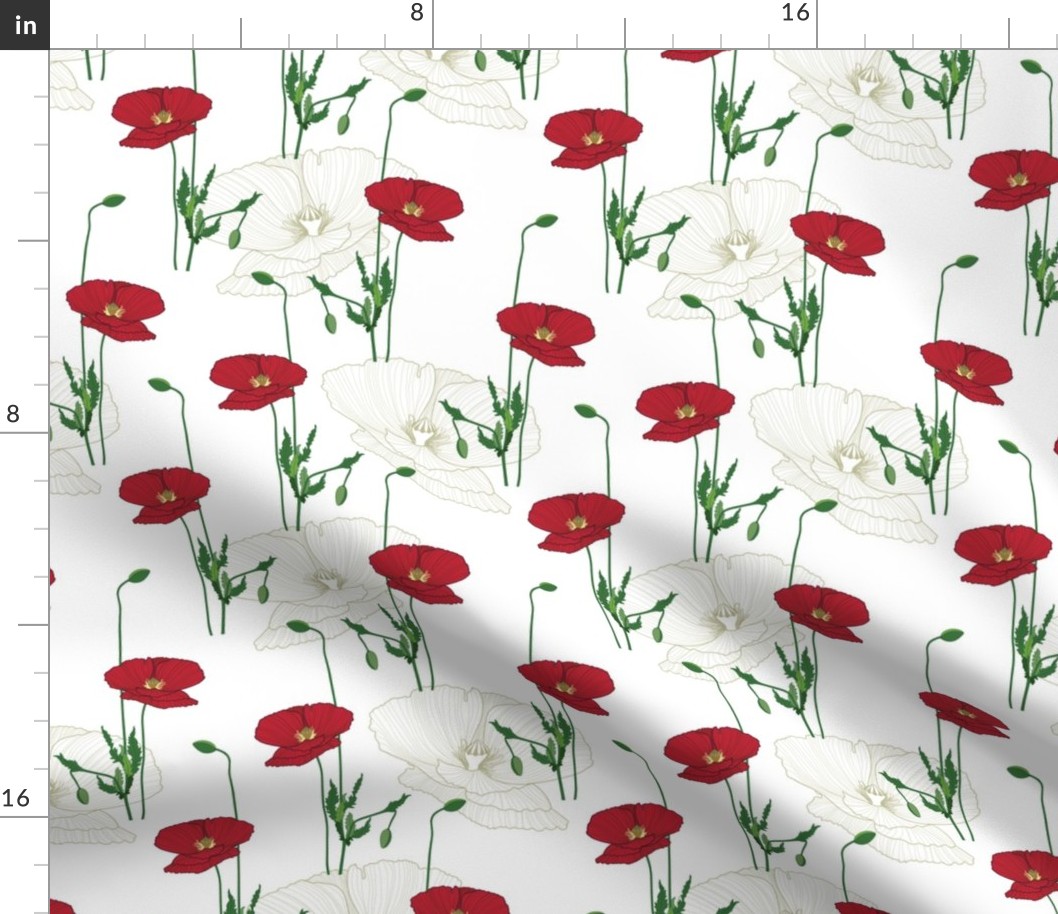 Red poppy lines // Normal Scale // White Background // Poppy Flowers // Wild Flowers // Red Poppy // Summer Time // Cotton // Bright Flowers