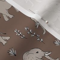 Curious little baby boho elephant african wild life animals kids nursery design muddy brown gray neutral