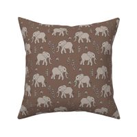 Curious little baby boho elephant african wild life animals kids nursery design muddy brown gray neutral