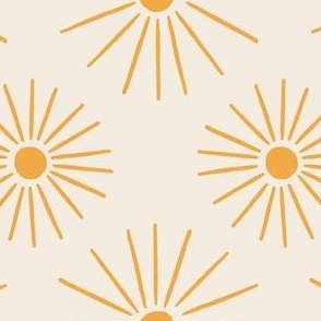 Mid Century Wallpaper Retro Sunburst Sunshine Yellow on Whitewash Suns Wallpaper