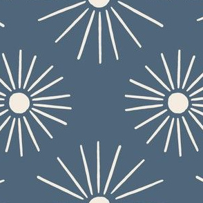 Mid Century Wallpaper Retro Sunburst in Whitewash on Ocean Blue