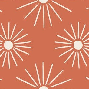 Mid Century Wallpaper Retro Sunburst in Whitewash on Red Coral