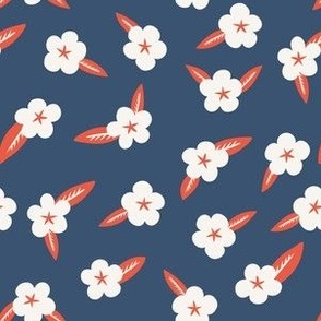 Cream Flowers on Navy Blue | Summer Strawberry Collection by Sarah Price