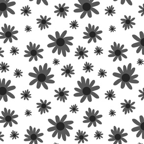 Sunny Flower Power! - dark greyscale on white, medium 