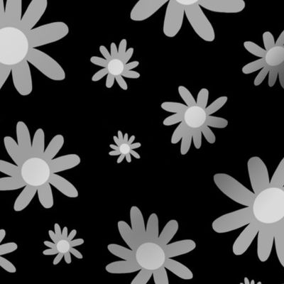 Sunny Flower Power! - greyscale on black, medium 