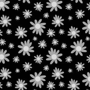 Sunny Flower Power! - greyscale on black, medium 