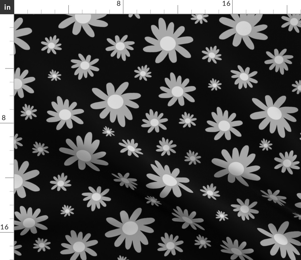 Sunny Flower Power! - greyscale on black, medium 