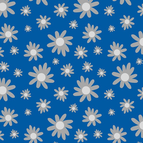 Sunny Flower Power! - greyscale on classic blue, medium 