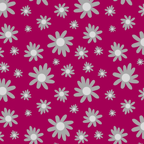 Sunny Flower Power! - greyscale on maroon pink, medium 