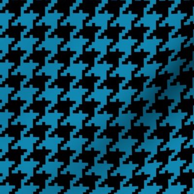 Vertical Pixel Houndstooth - Medium Blue and Black