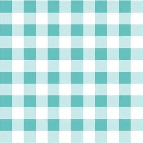 Teal and White Gingham Check Plaid by Sarah Price