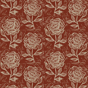 block print floral - rust and beige