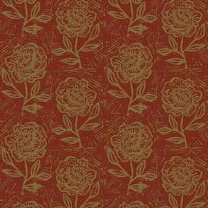block print floral -rust and gold