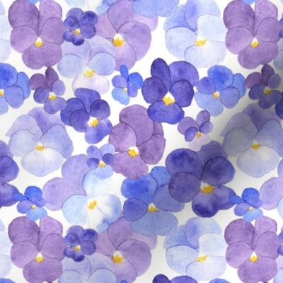 Watercolor pansy flowers. Blue and violet pansies S