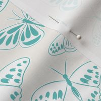 Teal and White Butterflies on Cream by Sarah Price