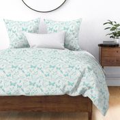 Teal and White Butterflies on Cream by Sarah Price