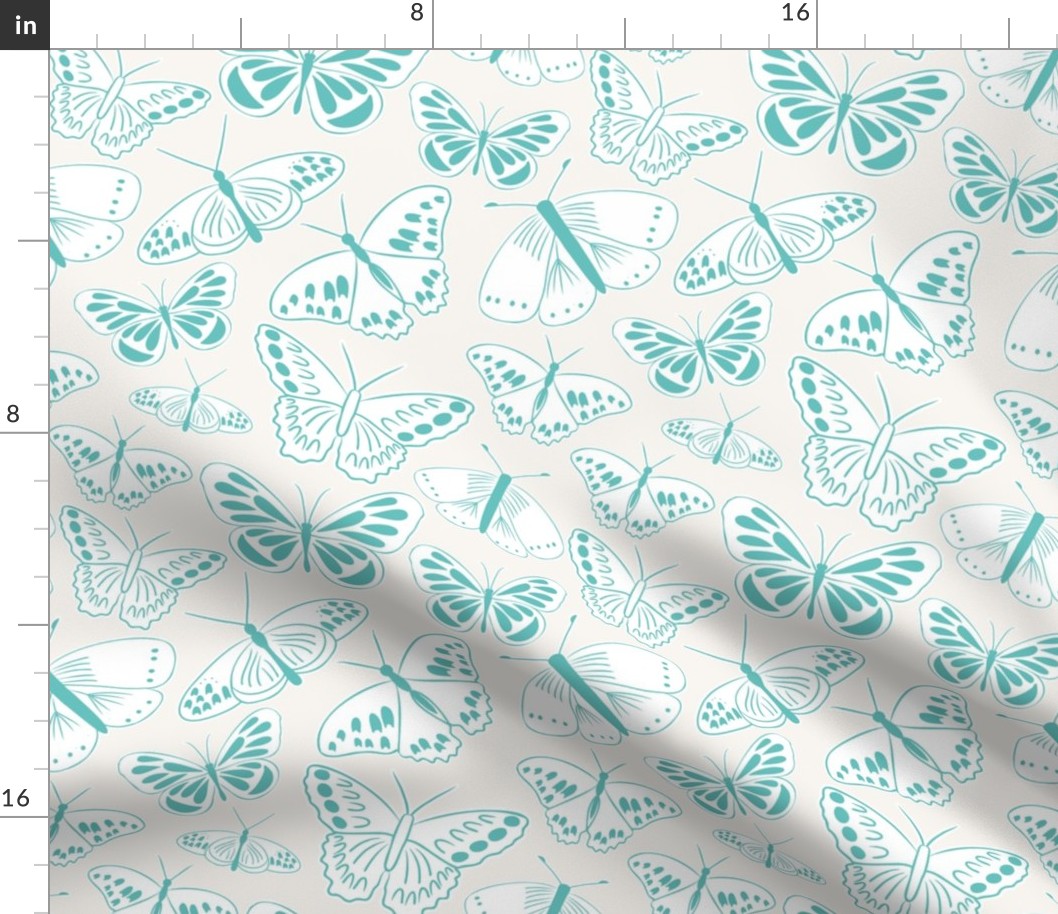 Teal and White Butterflies on Cream by Sarah Price