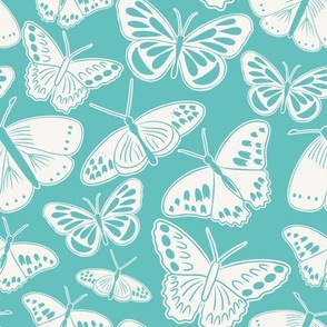 Teal and White Butterflies on Teal by Sarah Price