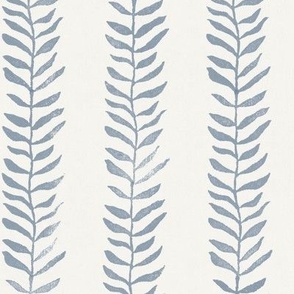 Botanical Block Print, Blue Gray on Warm White (large scale) | Leaf pattern fabric from original block print, gray and cream, neutral decor, plant fabric, fresh gray.