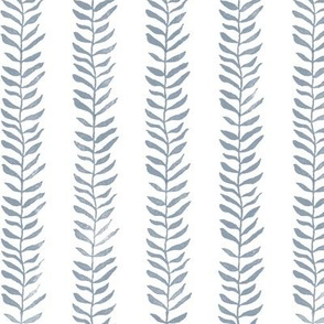 Botanical Block Print, Blue Gray on White | Leaf pattern fabric from original block print, fresh gray, neutral decor, plant fabric, white and gray.