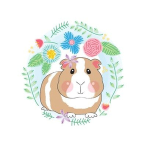 guinea pig and flowers embroidery