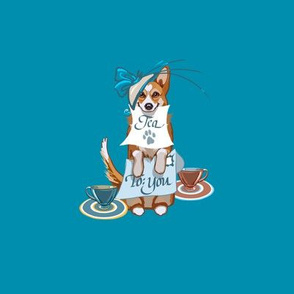 6” Embroidery Pix - Corgi - Invitation to Tea | Green Blue