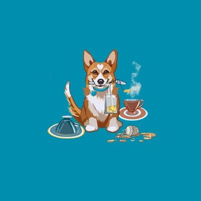 6” Embroidery Pix - Corgi Tea is Served | Green Blue