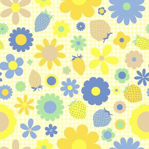 Strawberry Daisy Floral in Butter Yellow