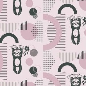 Minimal modern sloth - pink sloths geometric shapes
