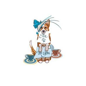 6” Embroidery Pix - Corgi - Invitation to Tea | White