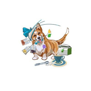 6” Embroidery Pix - Tea With Corgi | Green Blue | White