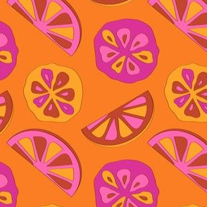 Psychedelic Citrus  Slices in Mod Tangerine Orange