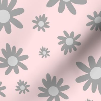 Sunny Flower Power! - greyscale on baby pink, medium 