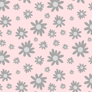 Sunny Flower Power! - greyscale on baby pink, medium 