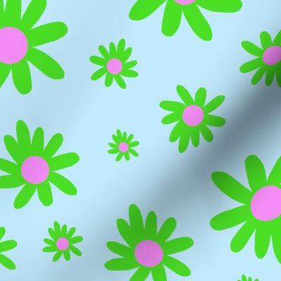 Sunny Flower Power! (green) - baby blue, medium 